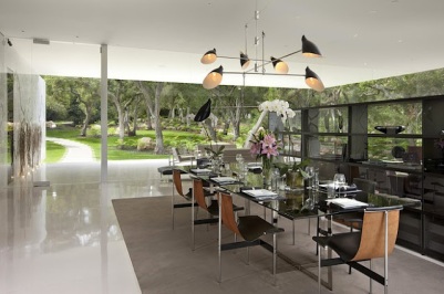Luxury and modern dining room with transparent walls