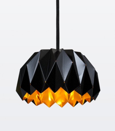 The chandelier with black origami ornaments