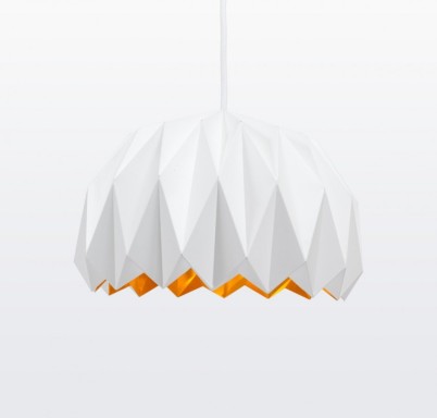 The chandelier with white origami ornaments